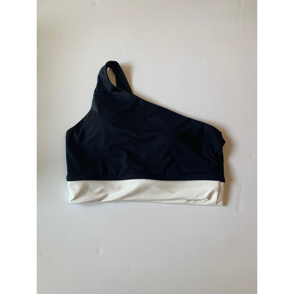 Holipick Womens One Shoulder Bikini Top Black White Colorblock Swim Top Size M